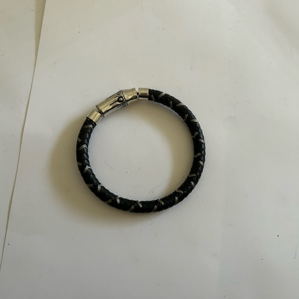 9.25 sterling silver & leather funky bangle